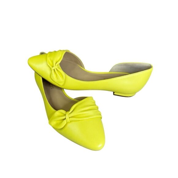 NEW Talbots Yellow Leather Flats Bow Pointed Toe D’Orsay Ballet Shoes 7.5 - Picture 1 of 9